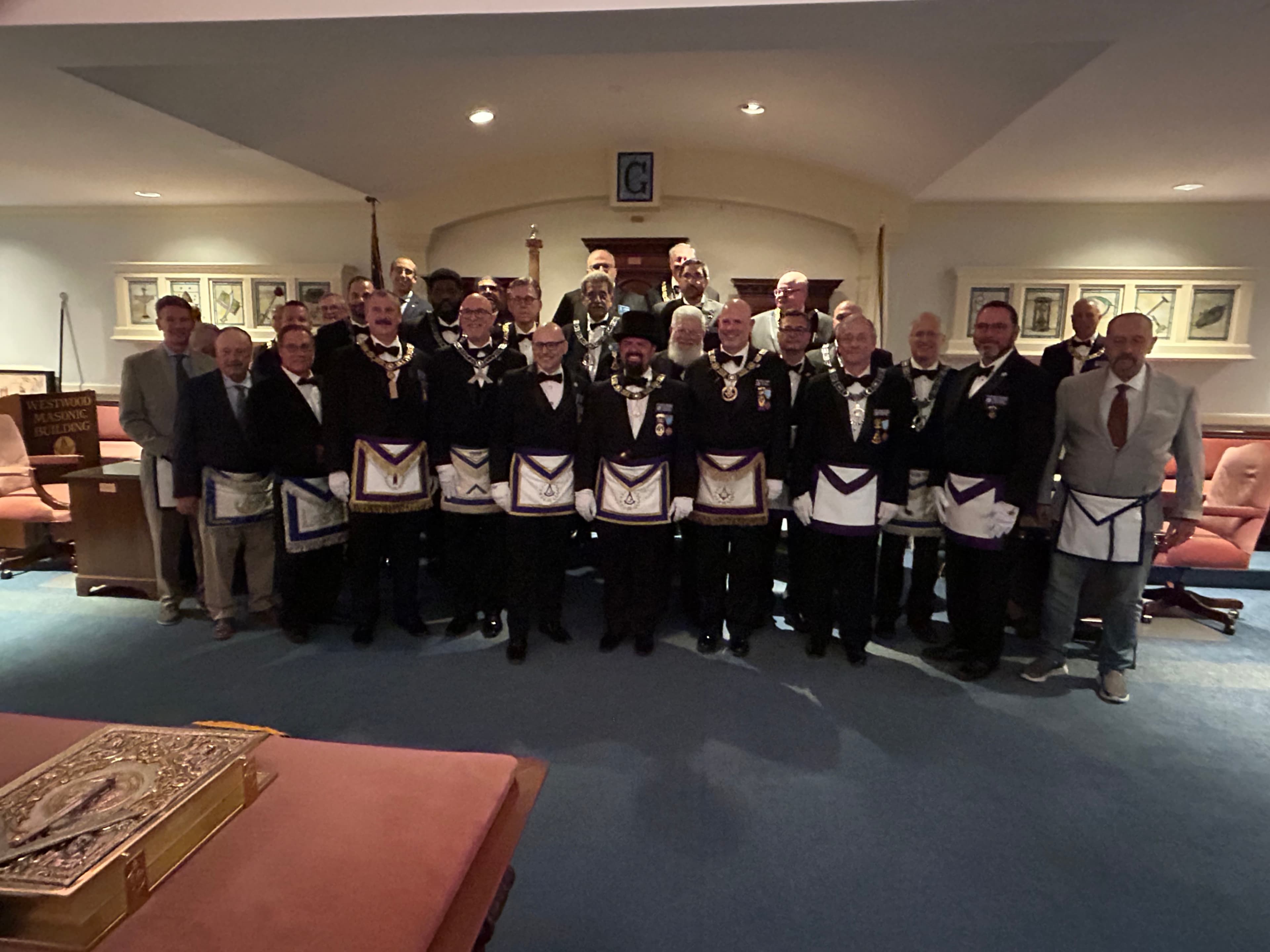 Brothers of Rabboni Lodge gathered in the lodge room